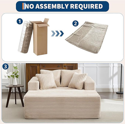 61" Oversized Chaise Lounge Chair Indoor, Boneless Couch Cloud Fluffy Chaise Lounges Corduroy Upholstered Sofa Bed w/Throw Pillows for Living Room Home Camel