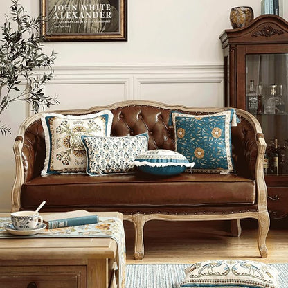 patdrea Designer Rectangle Throw Pillow Covers Set of 2,Rustic Vintage Blue Linen with Floral Pattern Pillow Cover,Decorative Lumbar Pillowcases Cushion for Bed Living Room Outdoor Car,12"x20"