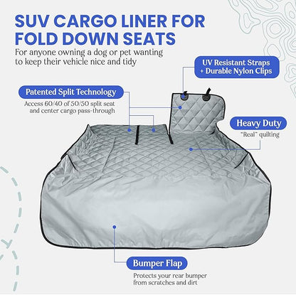 4Knines Split Cargo Liner for SUV – for Dogs & Pets, Heavy-Duty, Waterproof Trunk Mat & Cargo Cover – Fits 60/40 Split Bench & Armrest Pass-Through – Machine Washable, Non-Slip (Extra Large, Grey)