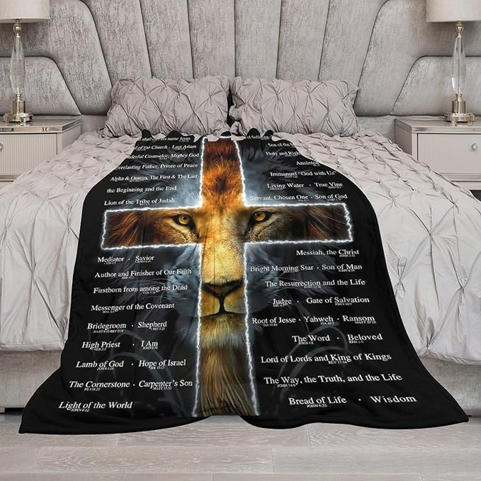 Christian Lion Blanket Scripture Jesus Throw Blanket Christian Gifts for Women Men Religious Blanket for Kids Adults Soft Warm Cozy Fleece Blanket for Couch Sofa Bed 50"x60"