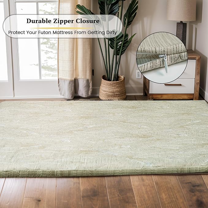 ZonLi Futon Mattress Cover Twin Size for Traditional Japanese Floor Futon Mattress with Zipper,Tatami Floor Sleeping Mat Cover,Super Soft and Machine Washable (43''x84'', Hand-Drawn Leaf Patterns)