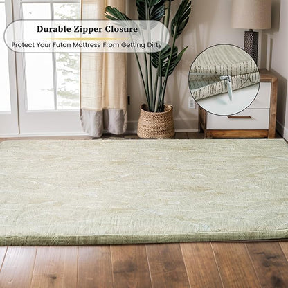 ZonLi Futon Mattress Cover Twin Size for Traditional Japanese Floor Futon Mattress with Zipper,Tatami Floor Sleeping Mat Cover,Super Soft and Machine Washable (43''x84'', Hand-Drawn Leaf Patterns)