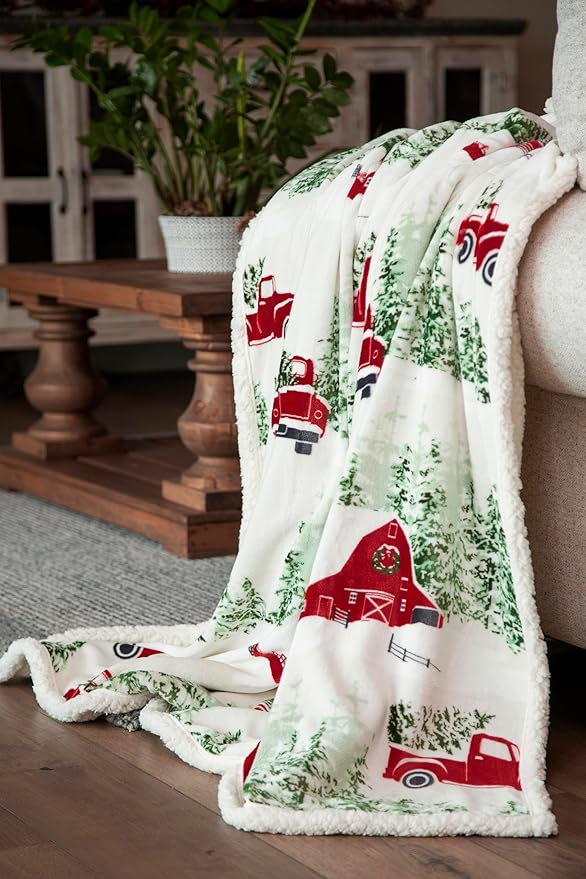 CARSTENS, INC. Ultra Premium Super Soft Plush Sherpa Fleece Oversized Throw Blanket 54" x 68", Barn & Truck