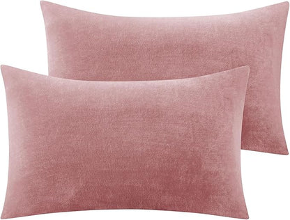 BEDELITE Flannel King Size Pillow Cases Set of 2, Super Soft Fleece Pillowcases with Zipper for Bedroom, Sofa, Couch,Luxury Cozy Fuzzy Velvet Pillow Shams for All Seasons(20x36 Inches,Dusty Pink)