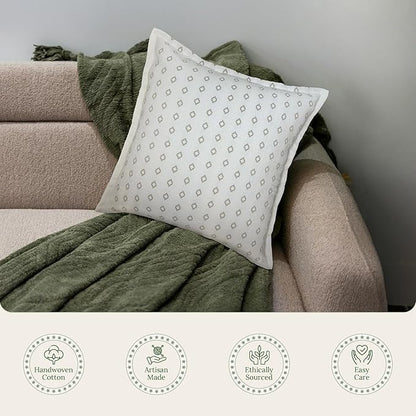 SanVia Serenity Premium Cotton Throw Pillow Covers, 20 x 20 Inches, Luxurious Handwoven Couch Pillow Covers with Hidden Zipper, Elegant Home Décor, Insert Not Included