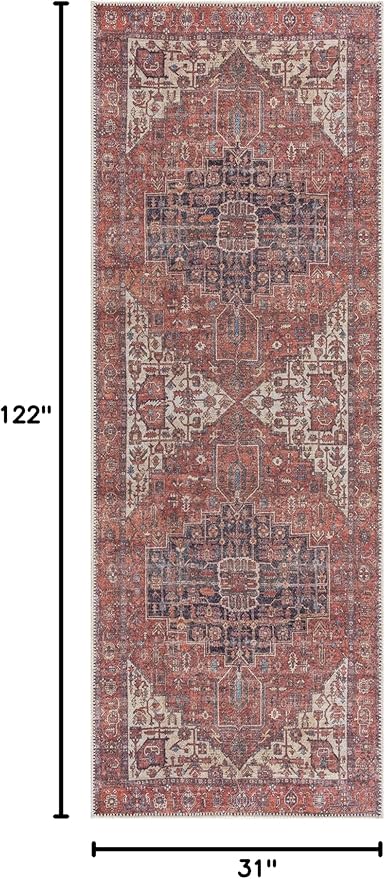 Bloom Rugs Washable 10 ft Runner - Red/Orange/Beige Traditional Runner for Entryway, Hallway, Bathroom, and Kitchen - Exact Size: 2.5' x 10'
