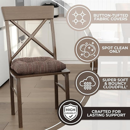 Klear Vu Gripper Overstuffed Universal Non-Slip Dining Chair Cushions for Kitchen Decor or Office Use, U-Shaped Skid-Proof Seat Pad, 17x17 Inches, 2 Count (Pack of 1), Chenille Chocolate Brown