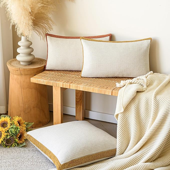 a moment Loop Yarn Linen-Like Pillow Cover Natural Soft Decorative Throw Pillow Case Farmhouse 20x20 Inch, Bohemian Textured Cushion Cover for Sofa Bed, Wrinkle-Resistant Home Decor Mustard Yellow
