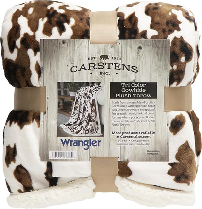 CARSTENS, INC. Wrangler Ultra Premium Super Soft Plush Sherpa Fleece Oversized Throw Blanket 54" x 68", Tri-Color Cowhide