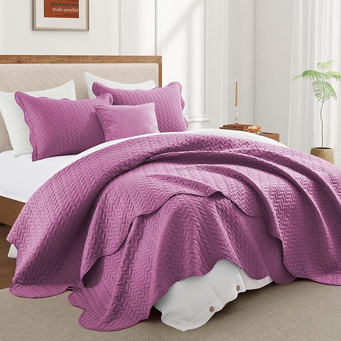 IR Imperial Rooms 8 Pack Quilt King Size Bedding (106" x 96") - Bulk Wholesale for Hotels, Guest Bedroom & Airbnbs - Lightweight Microfiber Reversible Embossed Quilts Bedspread (Purple)