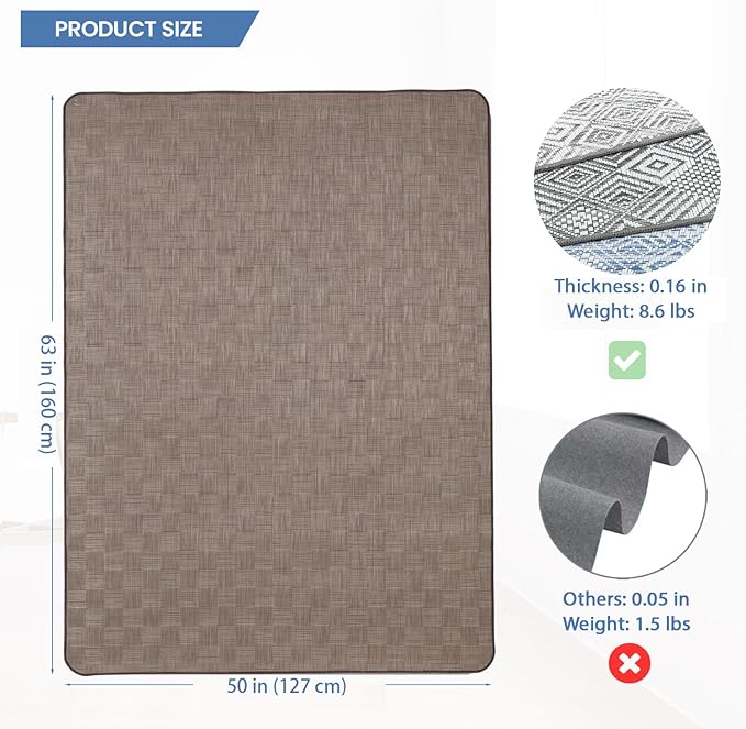 Chair Mat for Hardwood Floor, 50x63 Desk Computer Chair Mat for Hard Wood & Tile Floor, Large Anti-Slip Hard Floor Protector Rolling Chair for Office Home， Brown Square