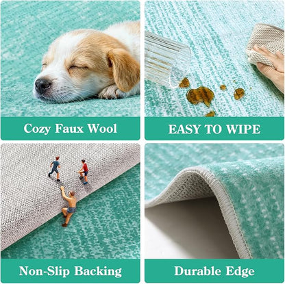 Wonnitar Modern Ombre 5x7 Teal Rugs for Living Room, Non-Shedding Stain Resistant Dining Table Large Rug, Washable Abstract Non-Slip Bedroom Throw Carpet for Apartment Entrance (Teal, 5'x7')