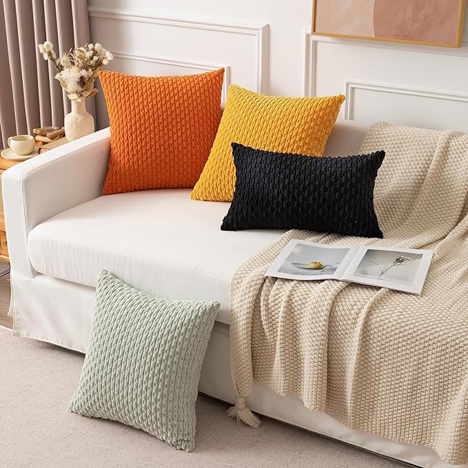 Kevin Textile 12x20 Inch Pillow Cover 1 Pack Boho Decorative Soft Striped Corduroy Lumbar Farmhouse Accent Rectangle Cushion Case for Living Room Couch Sofa Bed, Black