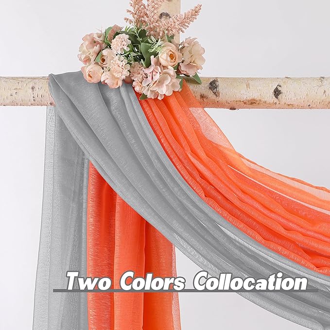 DONREN 288 Inch Length Window Scarf - Extra Long Grey Background Scarf Curtain - Soft Voile Textured Window Topper Curtain Valance for Room Decor (52 by 288 Inch,1 Pcs)