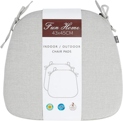 Outdoor Chair Cushions Set of 2,Patio Seat Cushion 17"x16"x2",U-Shaped Dining Chair Cushion 17 by 16 Inch,Water Resistant,Fade-Resistant Chair Pads for Kitchen Garden Furniture(White Gray)