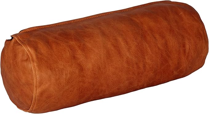 Neck Roll Pillow Cushion Cover, 22x5 Inch Full Moon Round Bolster Pillow Case, Cylinder Soft Lambskin Leather Pillowcase for Head, Spine & Neck Support During Sleep - Rusk Artical Pack of 2