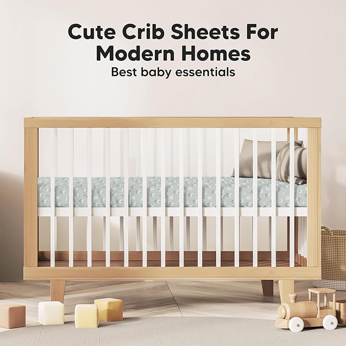 KeaBabies 2-Pack Baby Crib Sheets for Boys, Girls - 52x28 Viscose Derived from Bamboo Toddler Bed Sheets Neutral, Fitted Crib Mattress Cover for Standard Baby Bedding, Soft & Cozy (Lune Mystic)