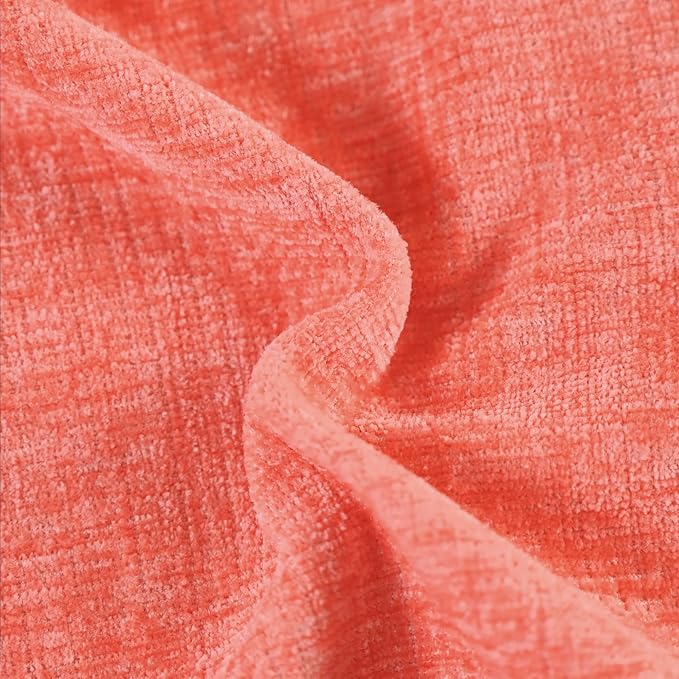 CaliTime Throw Pillow Covers Decorative 20 X 12 Inches Pack of 2 Cozy Solid Dyed Soft Chenille Cushion Cases with Pom Poms for Couch Sofa Bed Living Room Home Living Coral