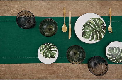Solino Home Linen Rainforest Green Hemstitch Table Runner 36 Inches - 100% Pure Linen Small Table Runner 14 x 36 Inch Ideal for Dresser and Coffee Tables - Classic Hemstitch - Christmas, New Year