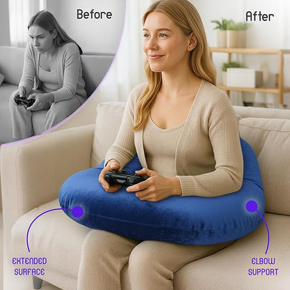 MELLO Lap Pillow for Reading – Memory Foam Gaming Pillow for Lap, Crochet, Crafting, Knitting, Elbow and Arm Support Cushion for Rest in Couch and Bed (Navy Blue, Oversized)
