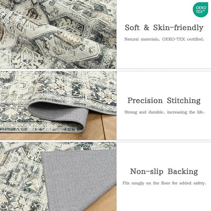 zesthome Area Rugs 6x9, Large Rugs for Living Room, Stain Resistant Washable Rug, Rugs for Bedroom with Non Slip Backing, Ultra-Thin Vintage 6x9 Area Rug