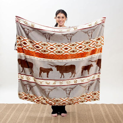CARSTENS, INC. Ultra Premium Super Soft Plush Sherpa Fleece Oversized Throw Blanket 54" x 68", Longhorn
