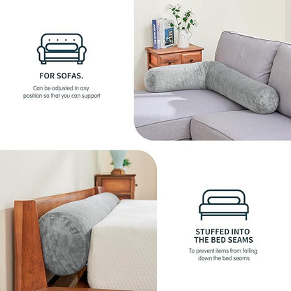SyMax 7.8"x60" Body Pillow for Queen Bed, Bolster w/Removable Polyester Cover, Headboard Gap Filler Pillow, Light Grey