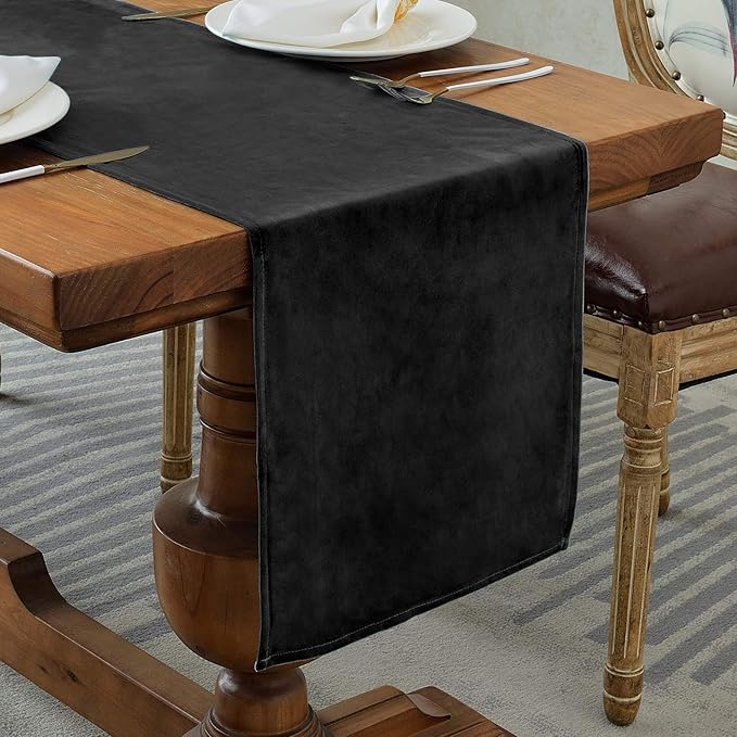 BALCONY & FALCON Velvet Table Runner 14"x71" Black Luxury Machine Washable Farmhouse Vintage Runner for Table Dining, Party, Wedding, Birthday, Easter, Thanksgiving & Christmas & Home Décor