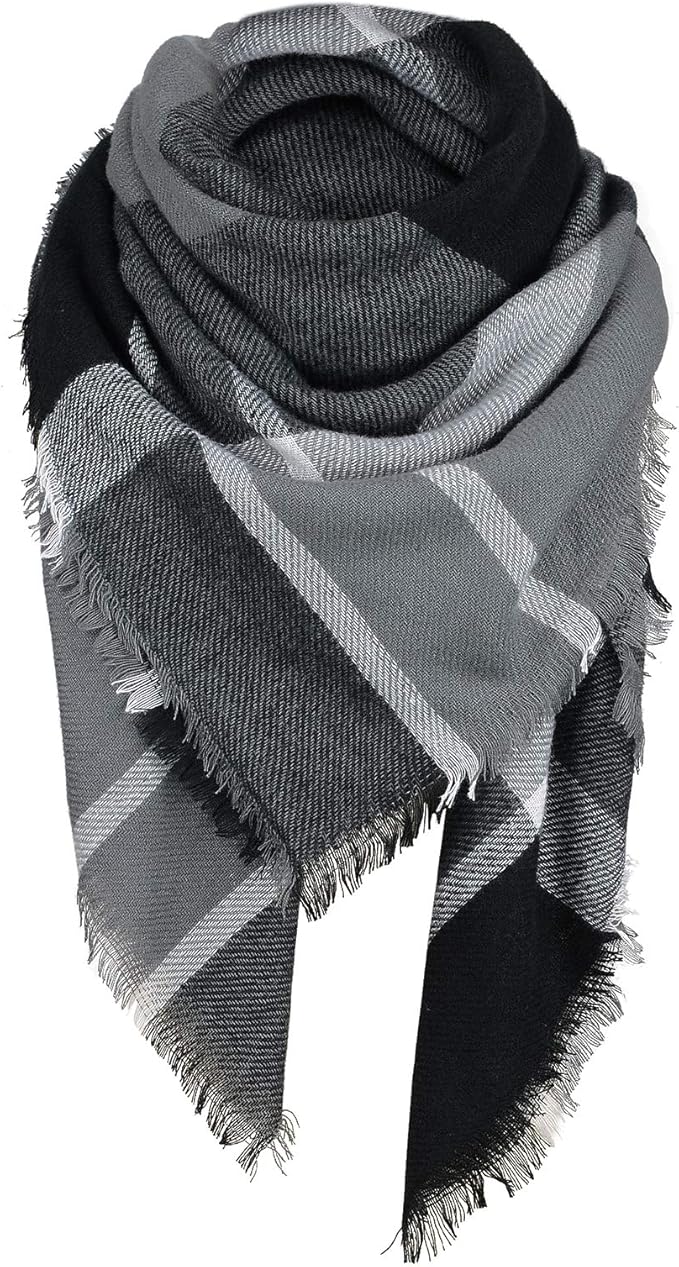 American Trends Women's Cozy Warm Winter Fall Blanket Scarf Stylish Soft Chunky Checked Giant Scarves Shawls