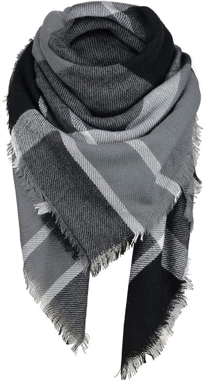 American Trends Women's Cozy Warm Winter Fall Blanket Scarf Stylish Soft Chunky Checked Giant Scarves Shawls