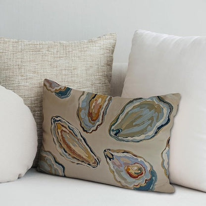 Abstract Oyster Coastal Beach Pillow Covers 12x20, Beachy Room Decor Aesthetic, Retro Coastal Ocean Oyster Shell Decorative Lumbar Pillow Covers for Home Bedroom Living Room