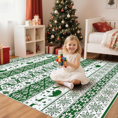 Abstract Living Room Rug 5X7 - Modern Washable Christmas Soft Thin Area Rug for Living Room Bedroom Under Dining Table - Neutral Indoor Floor Rug Carpets for Home Office Playroom Nursery - Green White