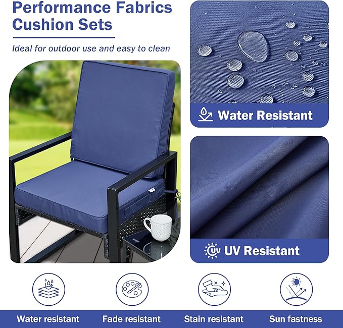 Outdoor Chair Cushions, Waterproof Patio Chair Cushions 19x19x3 Inch, Outdoor Cushions with Removable Cover for Sofa, Fade Resistant Patio Cushions for Outdoor Furniture, Navy Blue