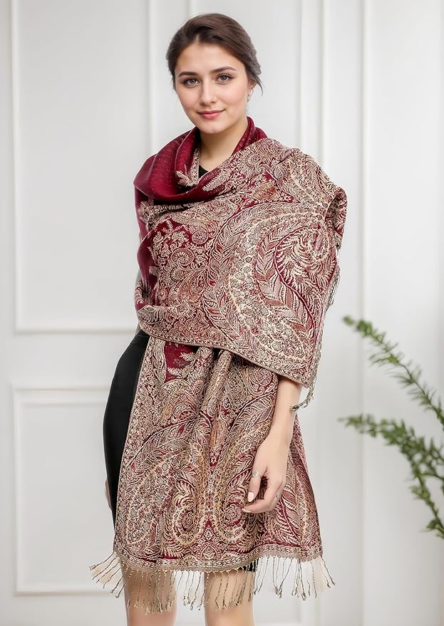 Achillea Big Paisley Pashmina Shawl Wrap for Women – Elegant Scarf for Weddings, Evening Dresses, Festivals & Daily Wear