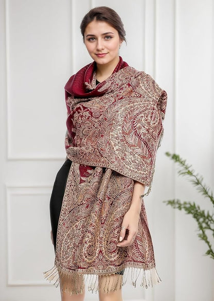 Achillea Big Paisley Pashmina Shawl Wrap for Women – Elegant Scarf for Weddings, Evening Dresses, Festivals & Daily Wear