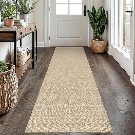 EARTHALL Washable Runner Rug 2x7 Ft Non Slip Runners for Hallways Cotton Rubber Backed Kitchen Runner Braided Indoor Floor Carpet Runners for Entryway, Hallway, Kitchen, Bedroom, Golden Beige/White
