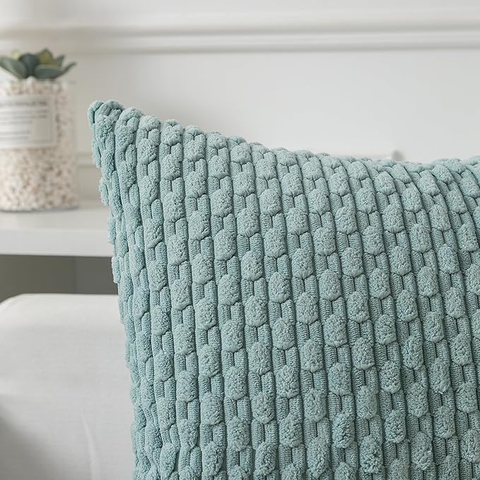 Kevin Textile 14x24 Inch Pillow Cover 1 Pack Boho Decorative Soft Striped Corduroy Lumbar Farmhouse Accent Rectangle Cushion Case for Living Room Couch Sofa Bed, Dusty Green