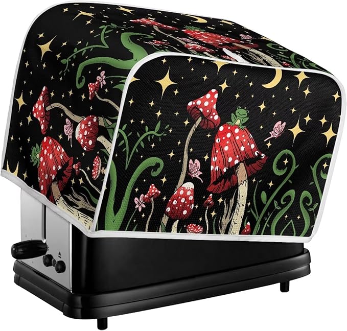 ZFRXIGN Butterfly Mushroom Toaster Cover 4 Slice Wide Slot Toaster Dust Covers Oven Cover Moon Night Kitchen Small Appliance Cover with Top Handle Home Decor Galaxy Frog