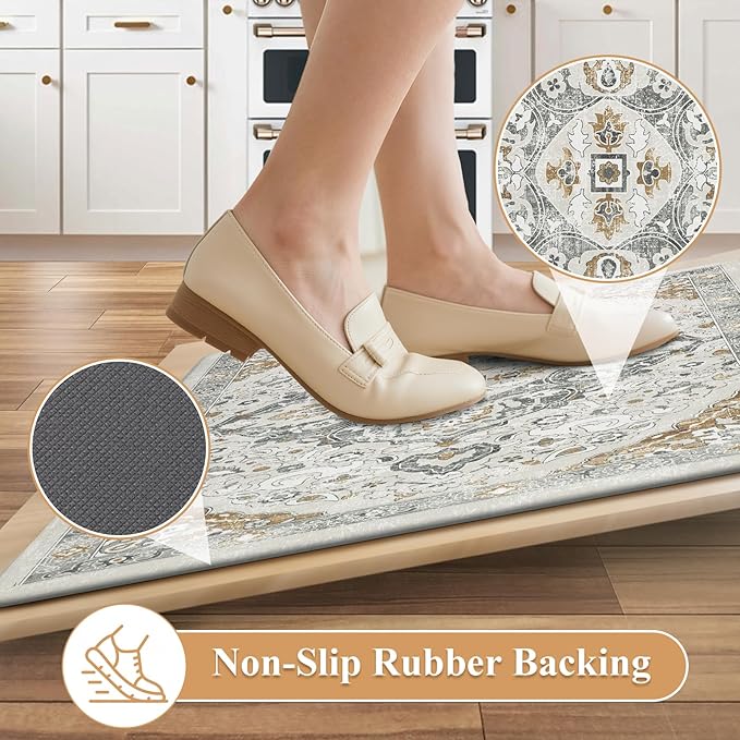 Ileading Anti Fatigue Kitchen Rugs Sets of 2 Cushioned Kitchen Mats for Floor Waterproof Kitchen Mat Set Non Slip Comfort Standing Mat for Kitchen, Office, Sink, Laundry