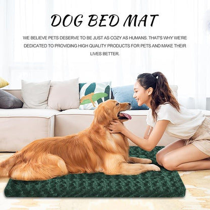 Washable Dog Bed Plush Orthopedic Outdoor Crate Mat with Non-Slip Bottom,Luxe Soft Kennel Pad for Pets,Cozy Cage Cushion & Pet Sleeping Mattress Large Sized,Medium,Small Dogs,30 x 20 inch,Green