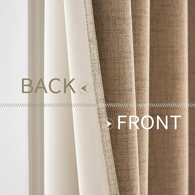 MIULEE 100% Blackout Linen Textured Curtains for Bedroom Solid Thermal Insulated Copper Brown Grommet Room Darkening Curtains & Drapes Luxury Decor for Living Room Nursery 42 x 63 Inch (2 Panels)