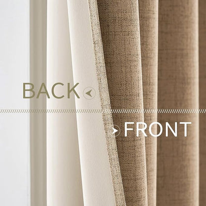 MIULEE 100% Blackout Linen Textured Curtains for Bedroom Solid Thermal Insulated Copper Brown Grommet Room Darkening Curtains & Drapes Luxury Decor for Living Room Nursery 42 x 63 Inch (2 Panels)