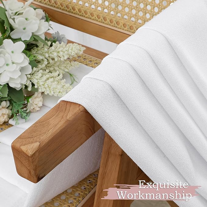 Simplebrand White Faux Linen Textured Semi Sheer Curtains 96 Inches Long 2 Panels Set, Light Filtering Soft Thick Farmhouse Curtains Window Treatment for Bedroom/Living Room/Dining Room, 50 x 96 Inch