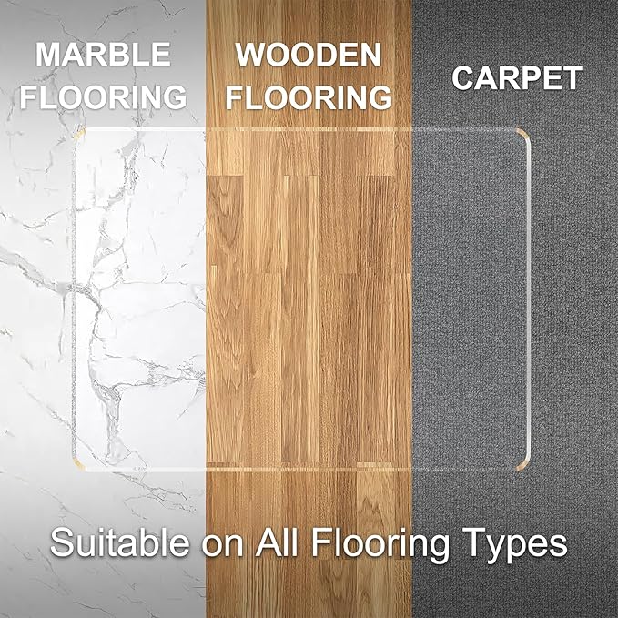 Beveled Edge Irregular Office Chair Mat for Carpet or Hardwood Floor Crystal Clear 46" x 55" for a Smooth Glide and Easy Roll On/Off, Heavy Duty and Non-Slip Floor Chair Mat