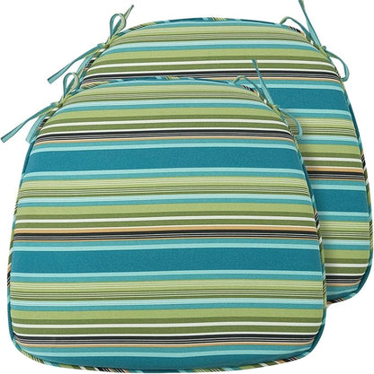 Outdoor Chair Cushions Set of 2,Patio Seat Cushion 17"x16"x2",U-Shaped Dining Chair Cushion 17 by 16 Inch,Water Resistant,Fade-Resistant Chair Pads for Kitchen Garden Furniture(Green Stripe)