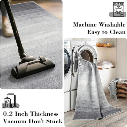 Wonnitar 4x6 Washable Grey Rug for Bedroom, Modern Ombre Area Rug for Living Room, Non-Slip Stain Resistant Entryway Throw Mat, Non-Shedding Low Pile Floor Carpet for Bedside Mudroom (Grey, 4'x6')