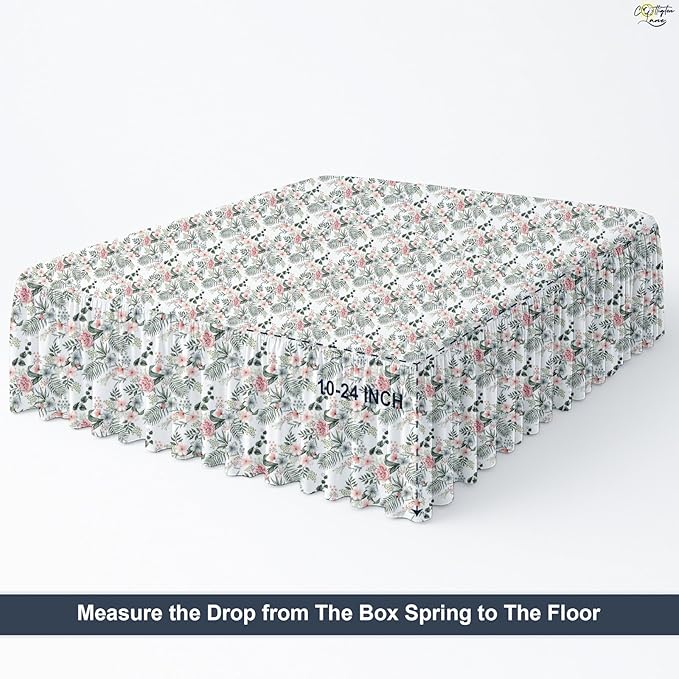 Cottington Lane Ruffled Bed Skirt King Size with Split Corner, Brushed Microfiber Hotel Quality Dust Ruffle, 12 Inch Drop Gathered Bedskirt, Soft, Stylish, Shrink & Fade Resistant, Petal Dream