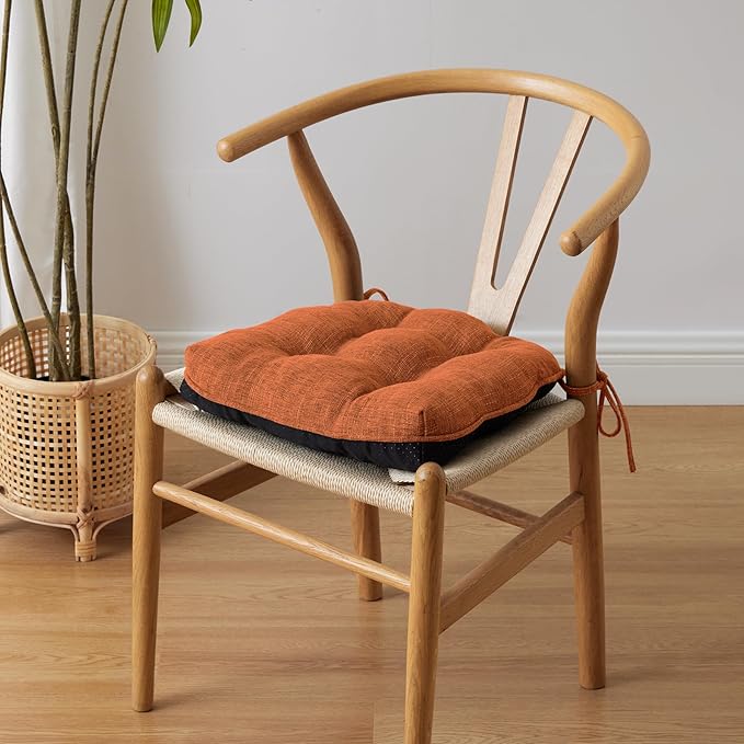 Chair Cushions for Dining Chairs Set of 6, Kitchen Chair Cushions, Chair Pads with Ties and Non Slip Backing, Tufted Memory Foam Seat Cushion 6 Pack, 15.5" x 15.5" x 4", Rust