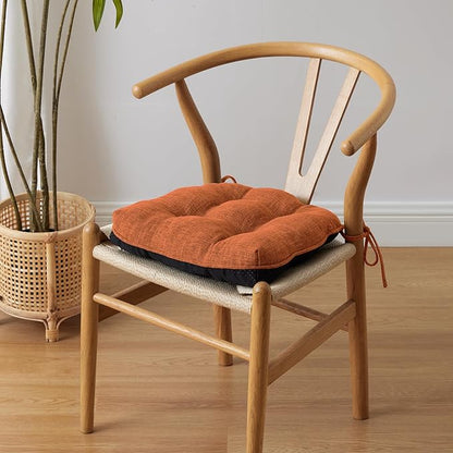 Chair Cushions for Dining Chairs Set of 6, Kitchen Chair Cushions, Chair Pads with Ties and Non Slip Backing, Tufted Memory Foam Seat Cushion 6 Pack, 15.5" x 15.5" x 4", Rust
