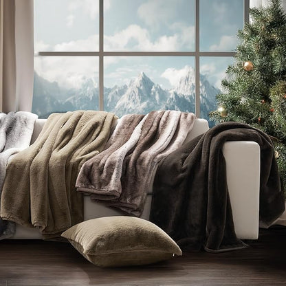 EVERGRACEHOME Ultra Soft Luxury Fluffy Mink Faux Fur Throw Blanket, Thick Warm Fall Winter Blankets for Bed, Couch, Cozy Plush Reversible Blanket for Chair, Sofa (Dark Brown, 50"x60")